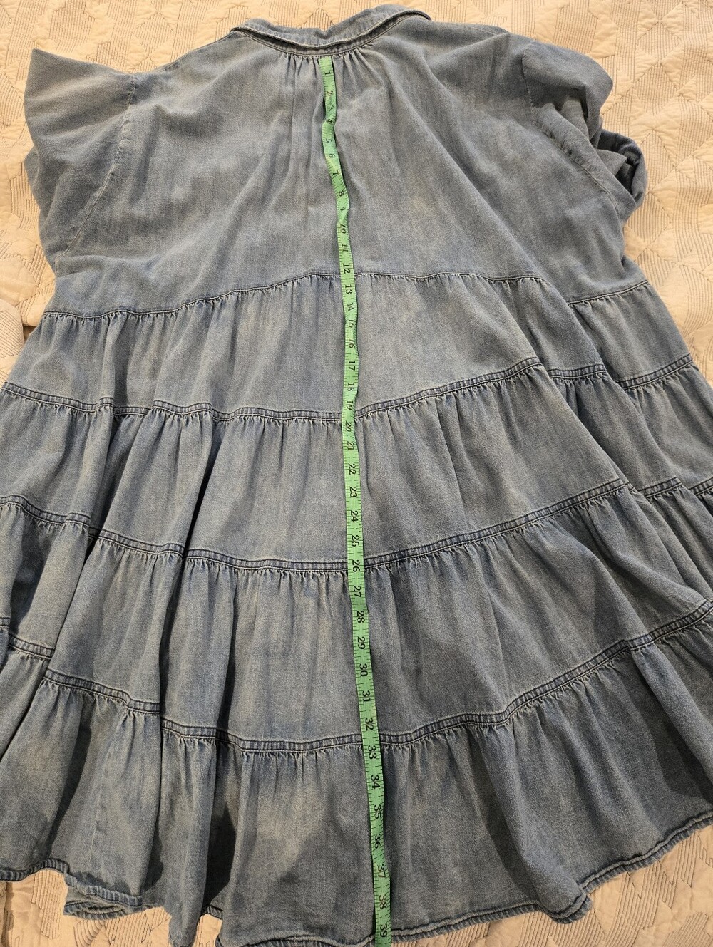Light Blue Denim Button-Front Tiered Mini Dress - Picture 8 of 11